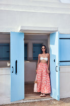 Beyond by Vera Gia midi skirt in monochrome palm print, side angle view