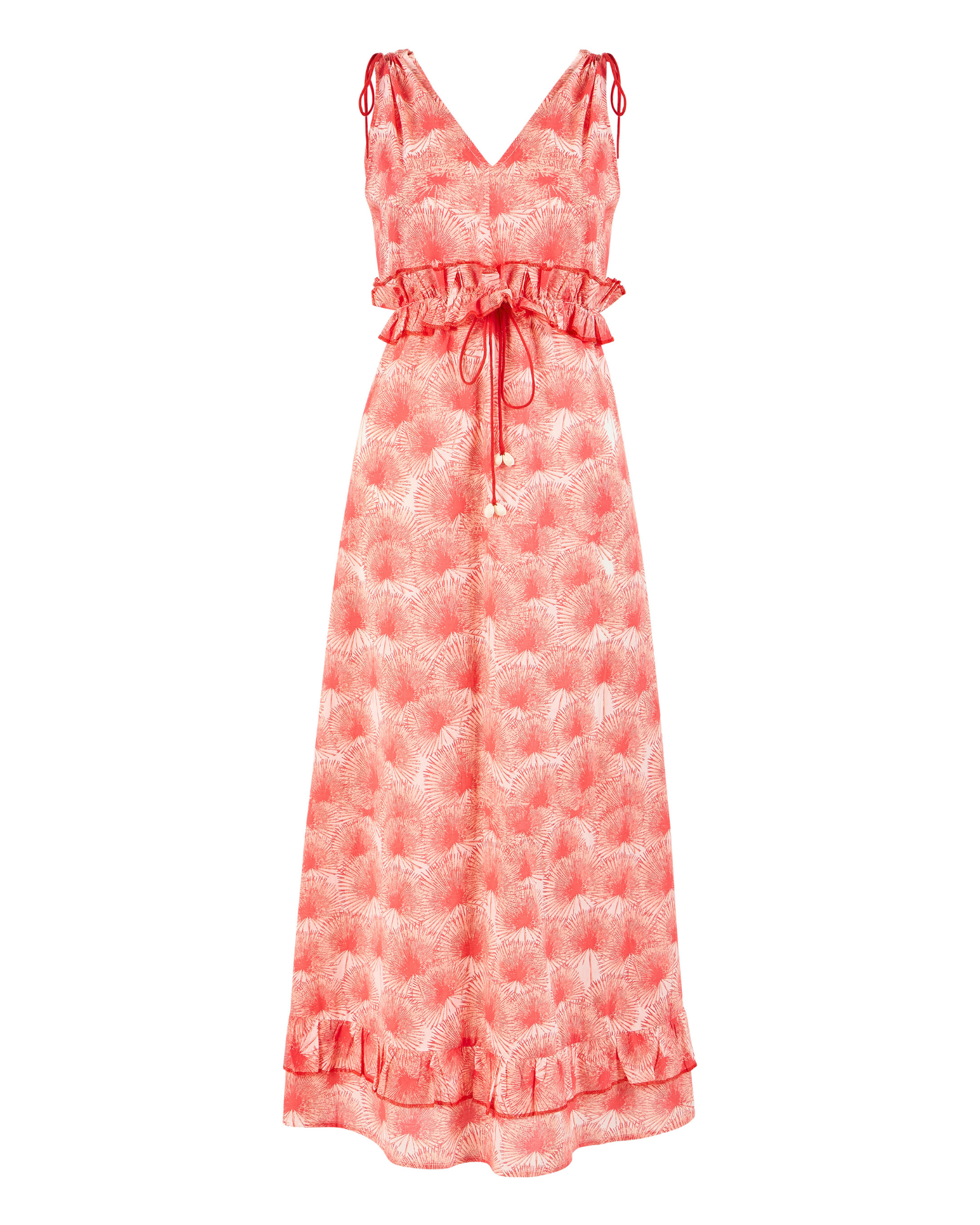 White cotton cambric dress with monochrome palm tree print, flat lay