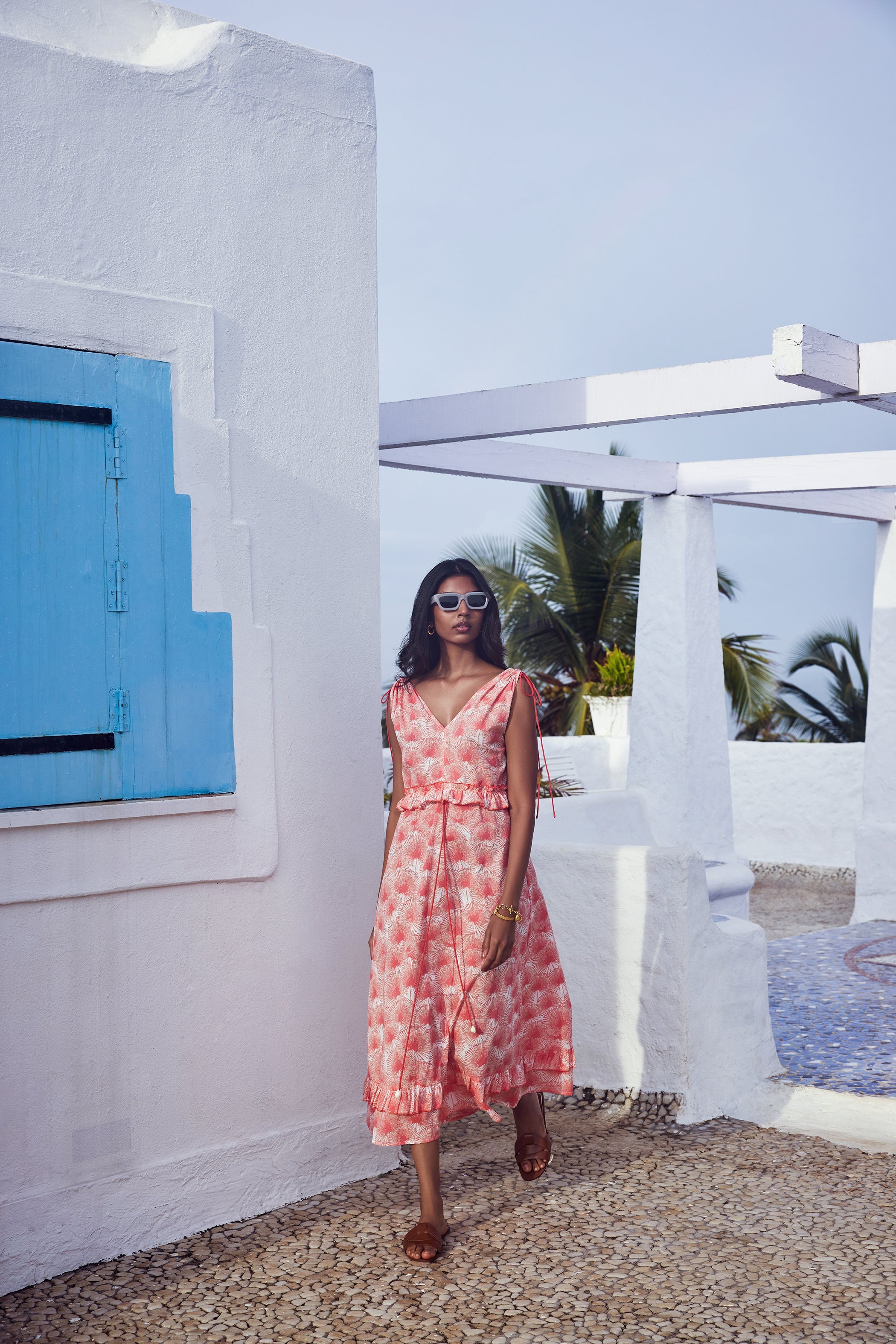 Beyond by Vera midi dress with drawstring waist, full-length side view