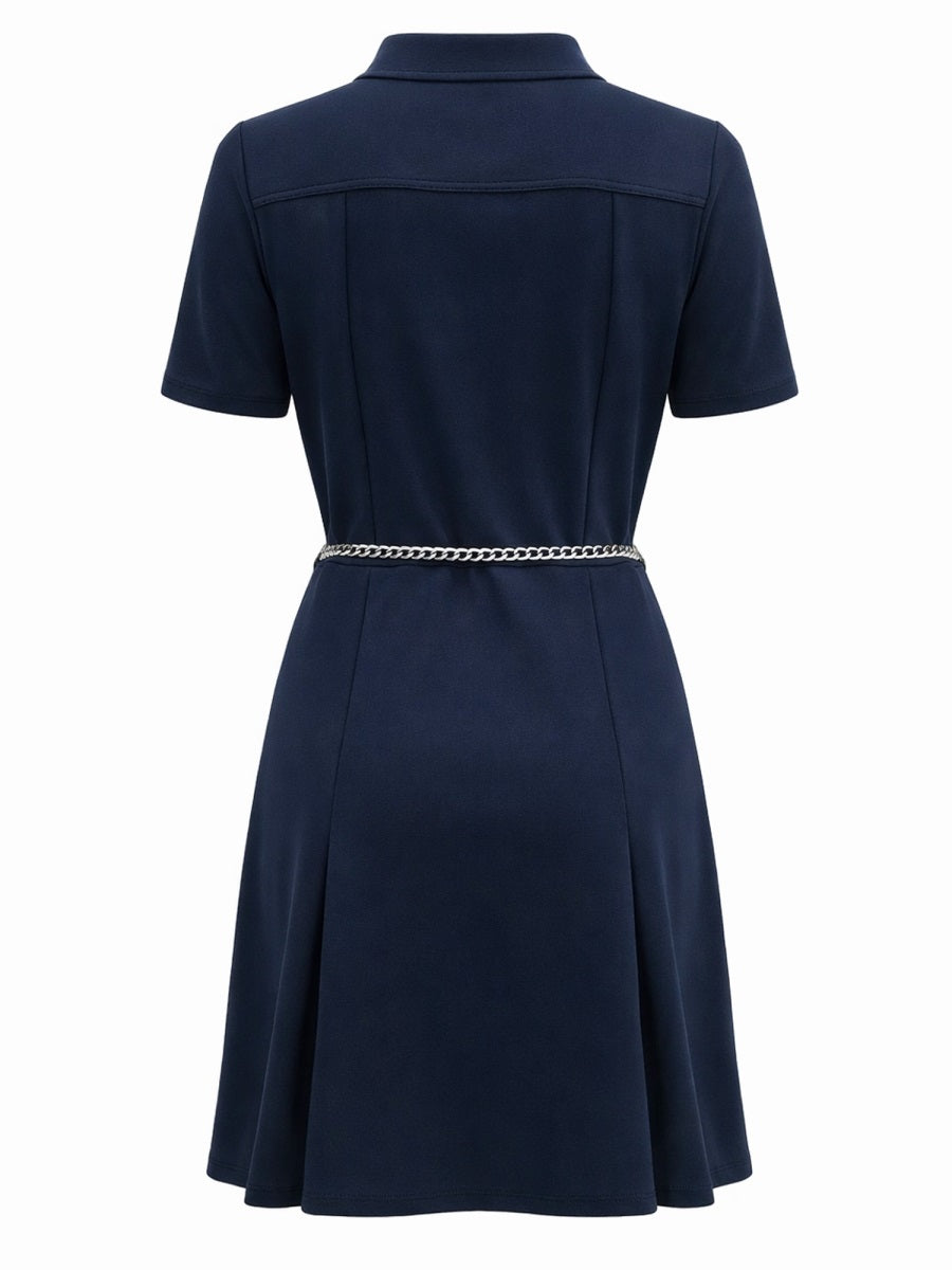 Navy scuba mini dress with functional pockets by Michael Kors, alternate view