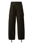 Green cotton cargo trousers with utility pockets by C.P. Company, front view