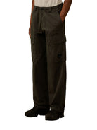 Green cotton cargo trousers by C.P. Company, back view