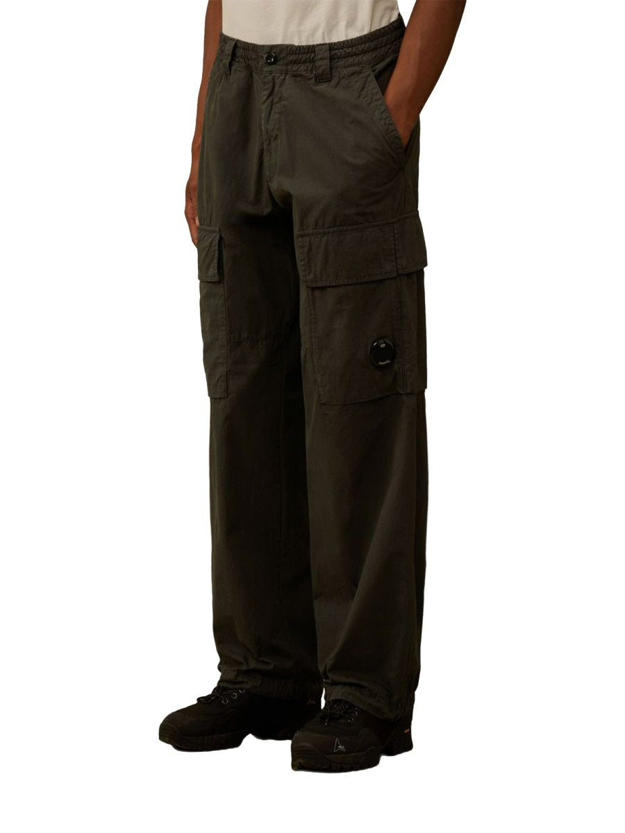 Green cotton cargo trousers by C.P. Company, back view