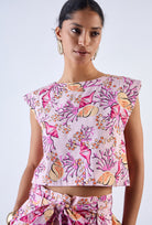 Coral Garden print cotton poplin top by Beyond by Vera, front view