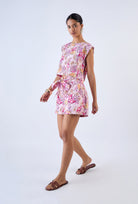 Coral Garden print top with short sleeves by Beyond by Vera, back view