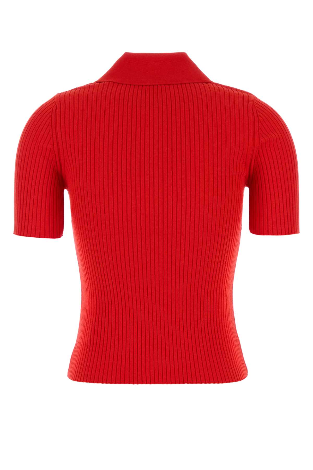 Red Courrèges ribbed collared shirt, back view