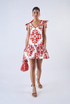 Multicolor Nautilus print mini dress by Beyond by Vera, frill hem detail