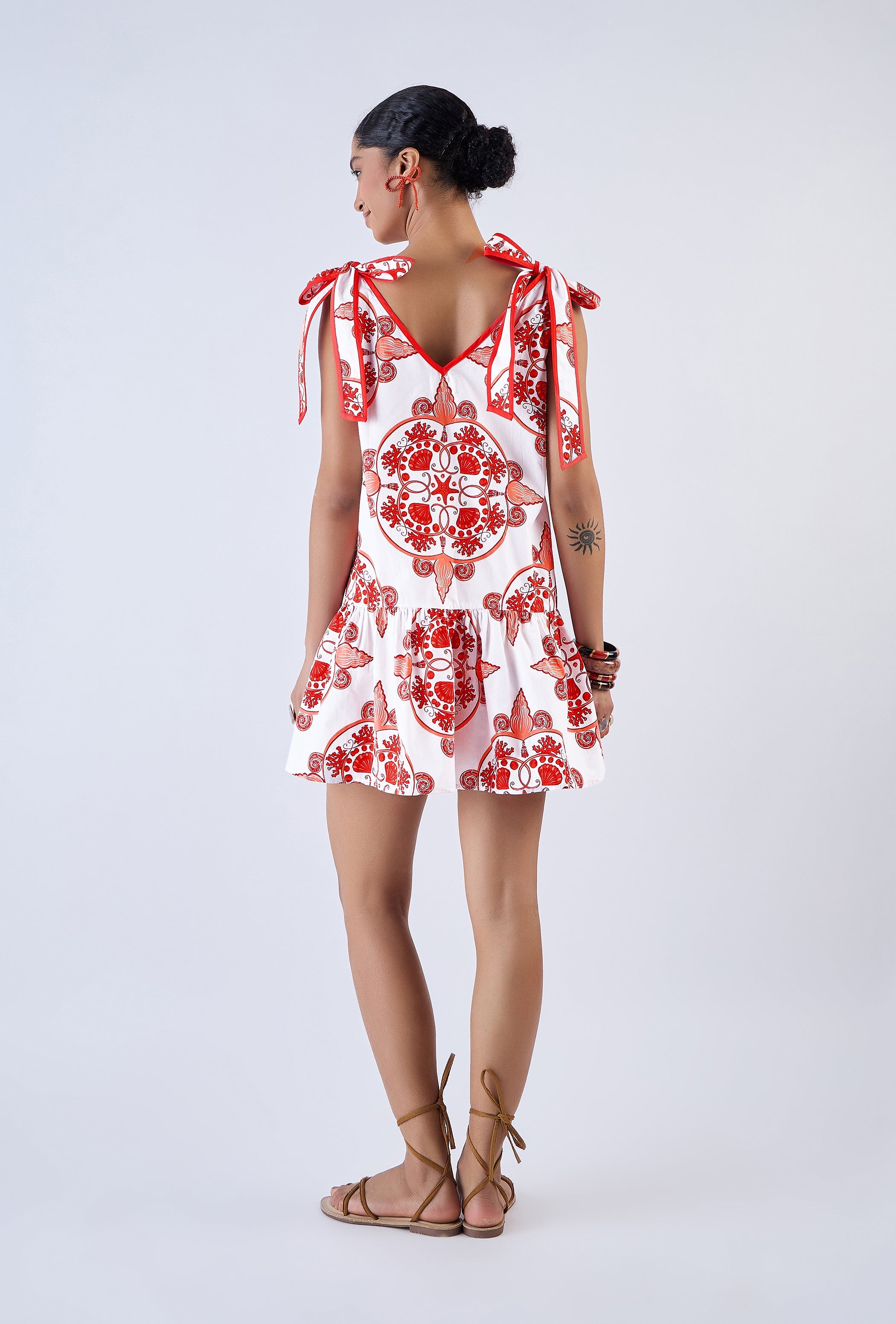 Multicolor Nautilus print mini dress by Beyond by Vera, full length view