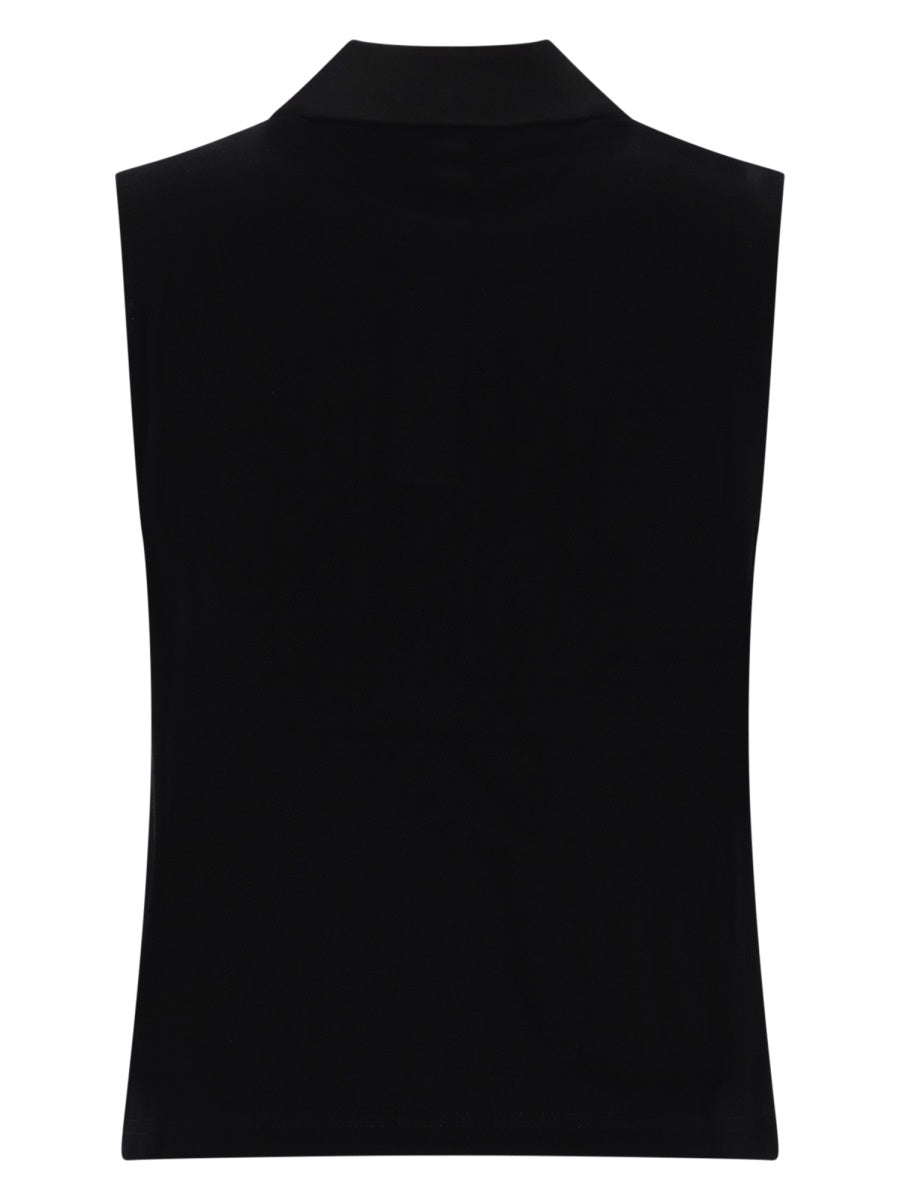 Black sleeveless polo top by Saint Laurent, back view