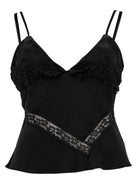 Black MSGM sleeveless top with lace trim detailing, front view