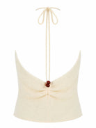 Ivory Magda Butrym halterneck top with beaded neckline detail, front view