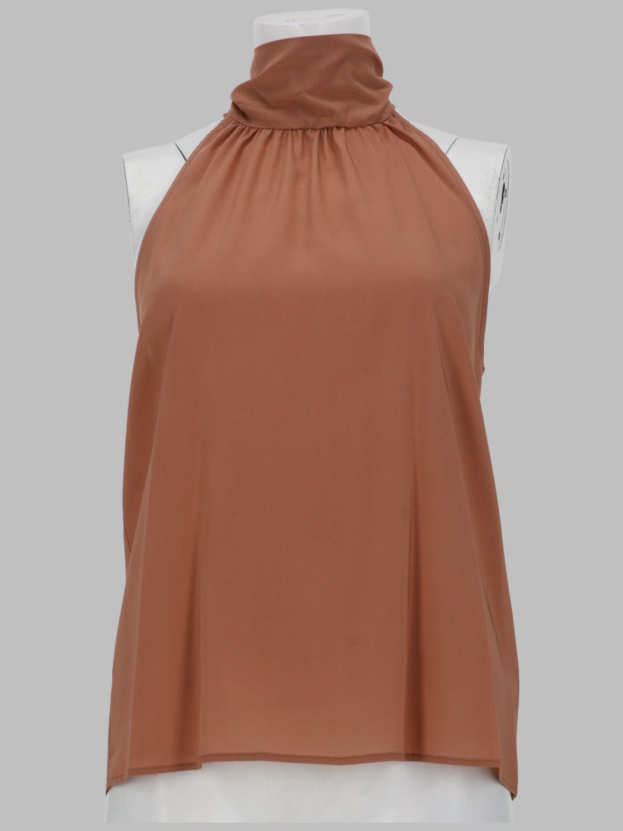 Bronze PT Torino georgette halter top with sleeveless silhouette, front view