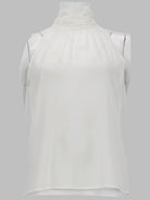 White PT Torino Anita georgette top with turtle neckline, sleeveless, front view