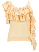 Yellow Dries Van Noten cotton top with off-shoulder neckline and ruffles, front view