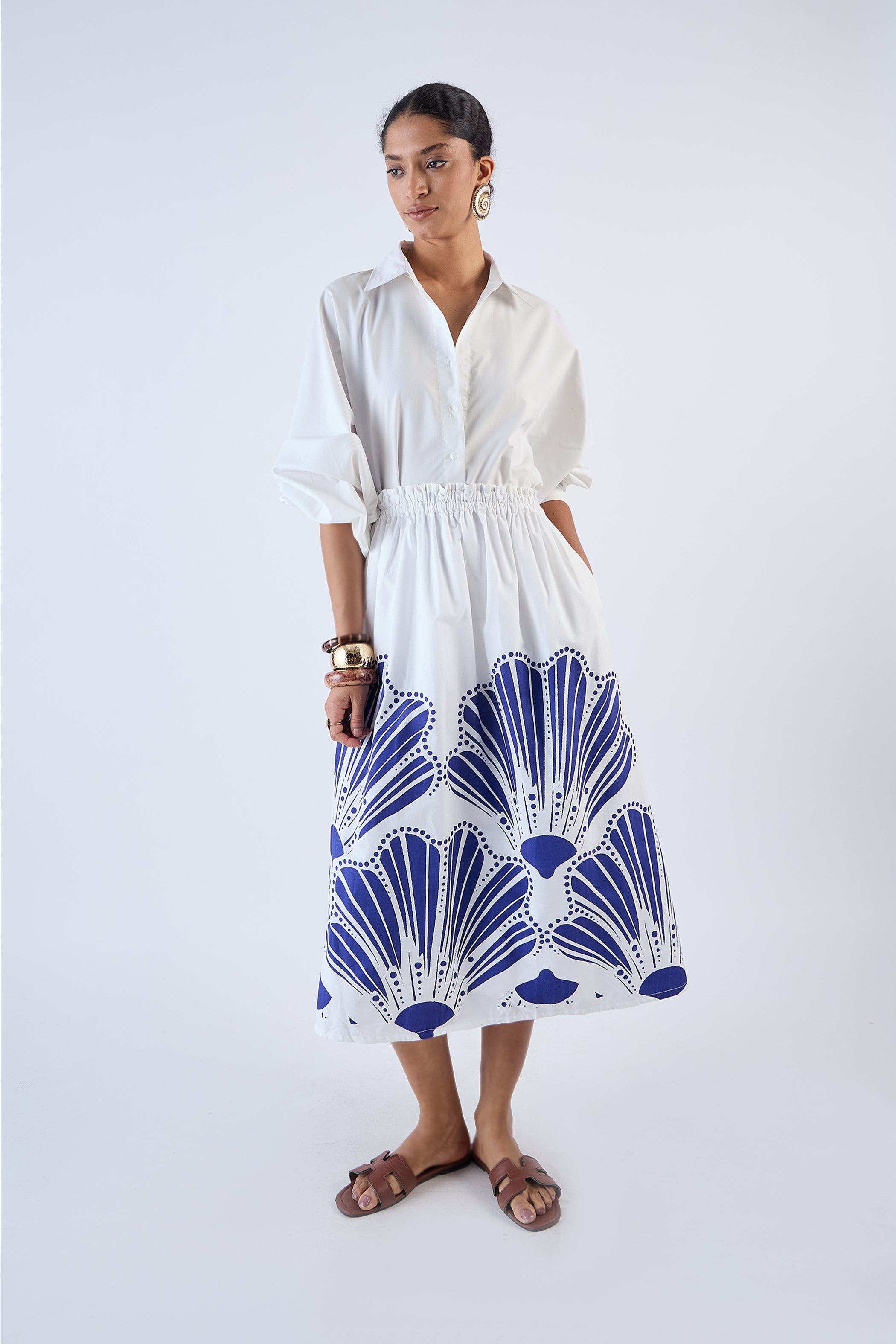 Cotton poplin midi skirt by Beyond by Vera, detail of waistband
