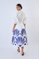 Navy printed midi skirt by Beyond by Vera, full-length side view
