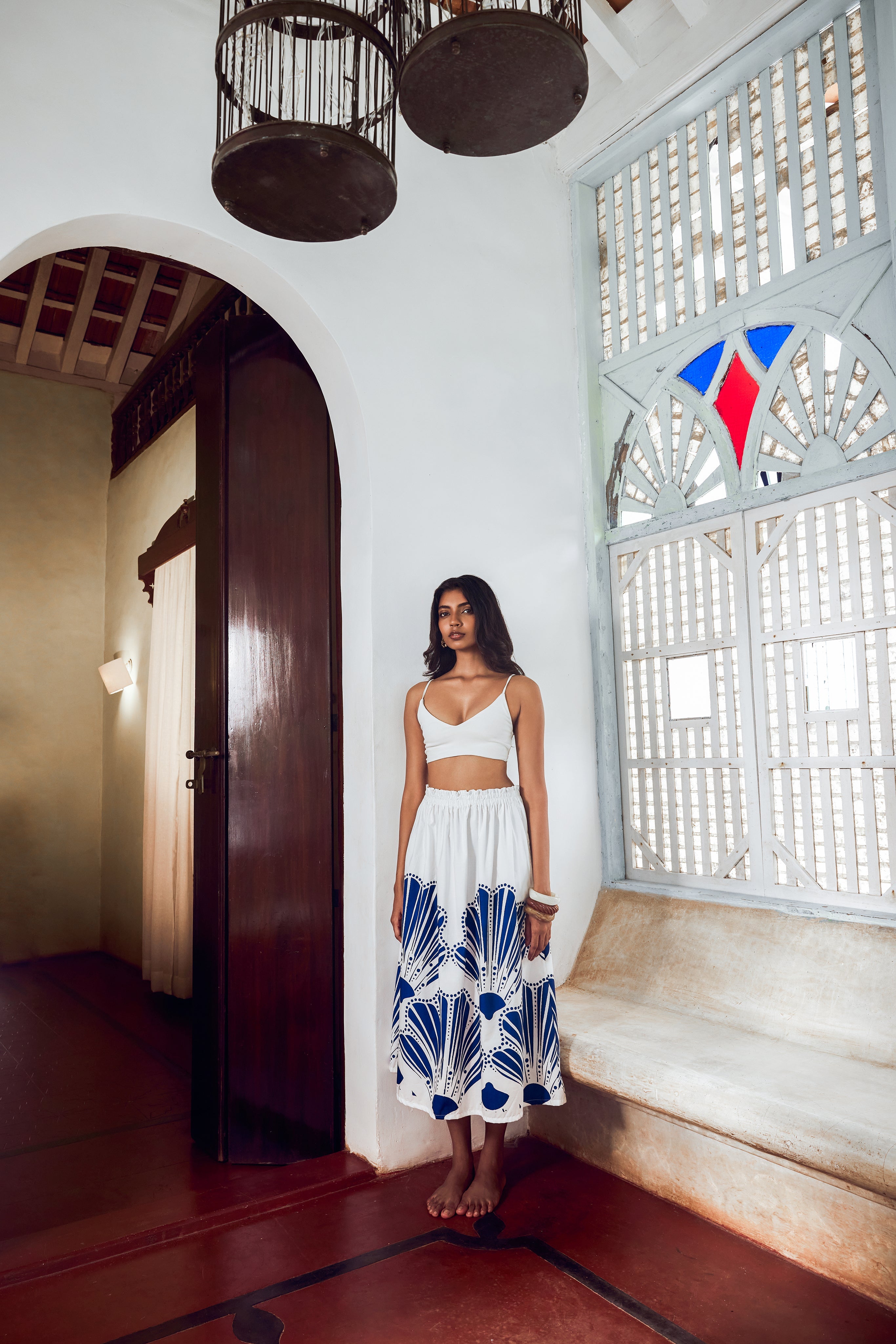 Beyond by Vera cotton poplin midi skirt, back view