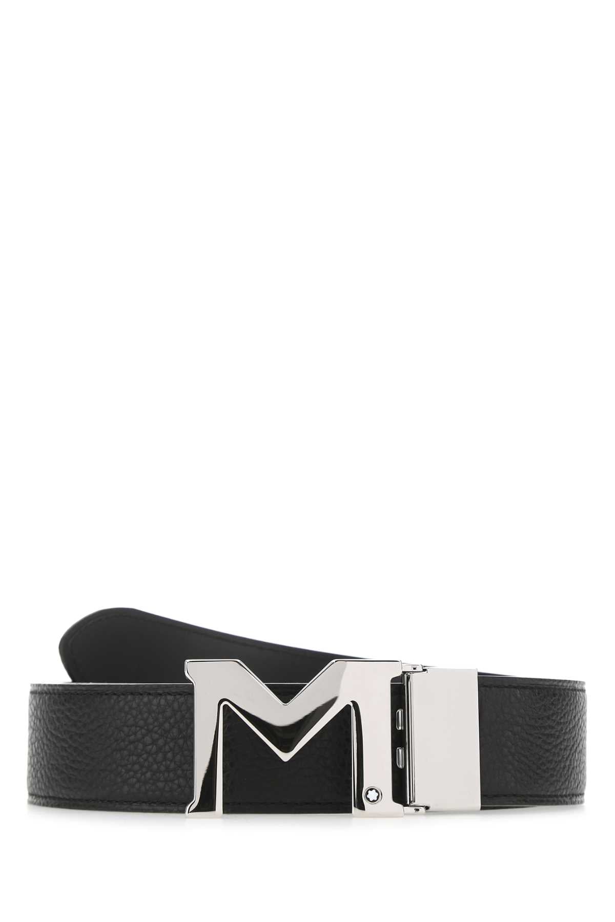 BLACK LEATHER REVERSIBLE BELT MONTBLANC BLACK TU