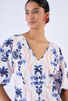 Beyond by Vera Vivi blouse showing V-neckline detail, front angle