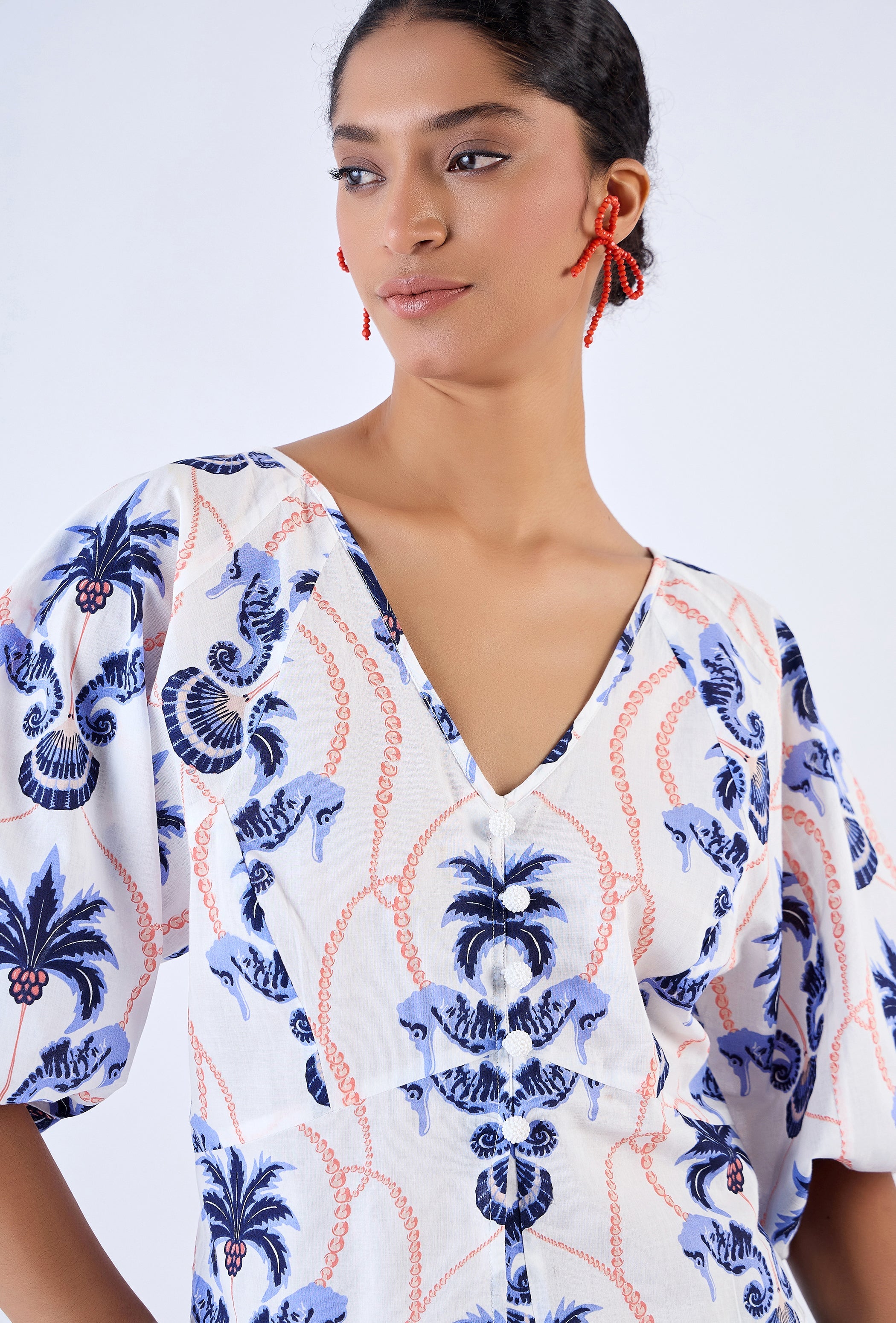 Beyond by Vera Vivi blouse showing V-neckline detail, front angle