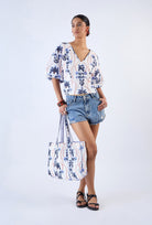 Floral Vivi blouse by Beyond by Vera showing Treasures print pattern detail