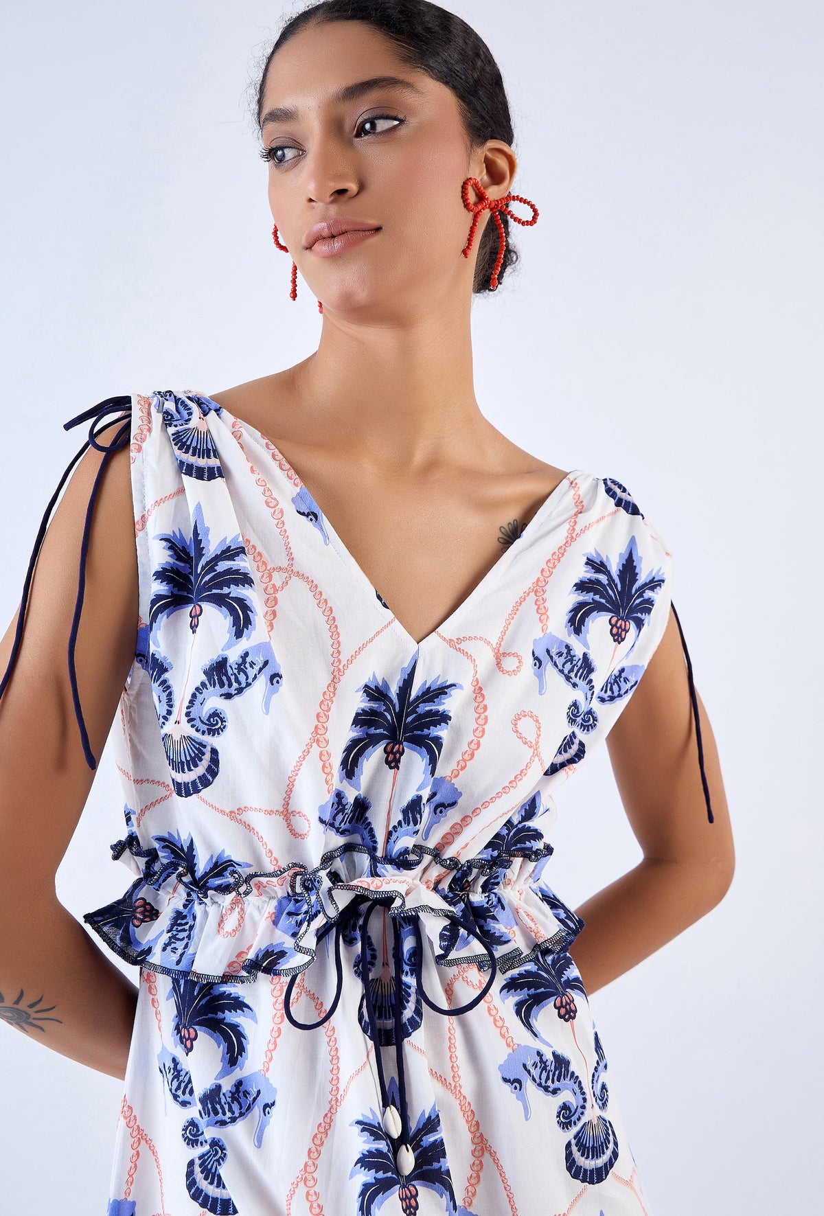 Beyond by Vera sleeveless midi dress with V-neckline, front detail