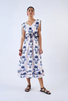 Floral A-line dress with adjustable shoulder ties by Beyond by Vera, back view
