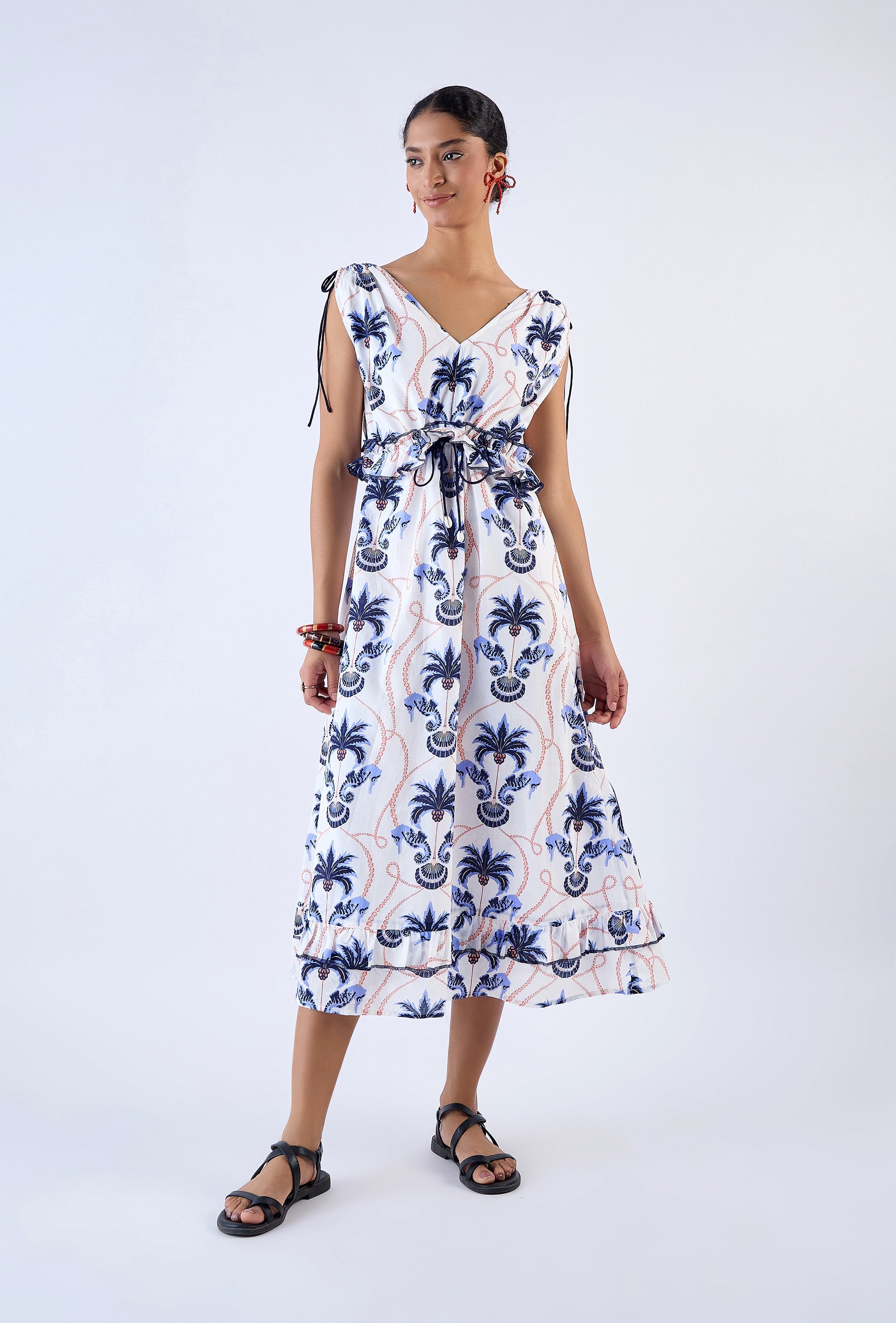 Beyond by Vera Drew dress in Paradise Island floral print, front styled view