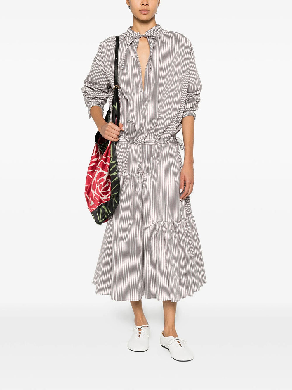 DENVO STRIPED SILK-BLEND LONG DRESS