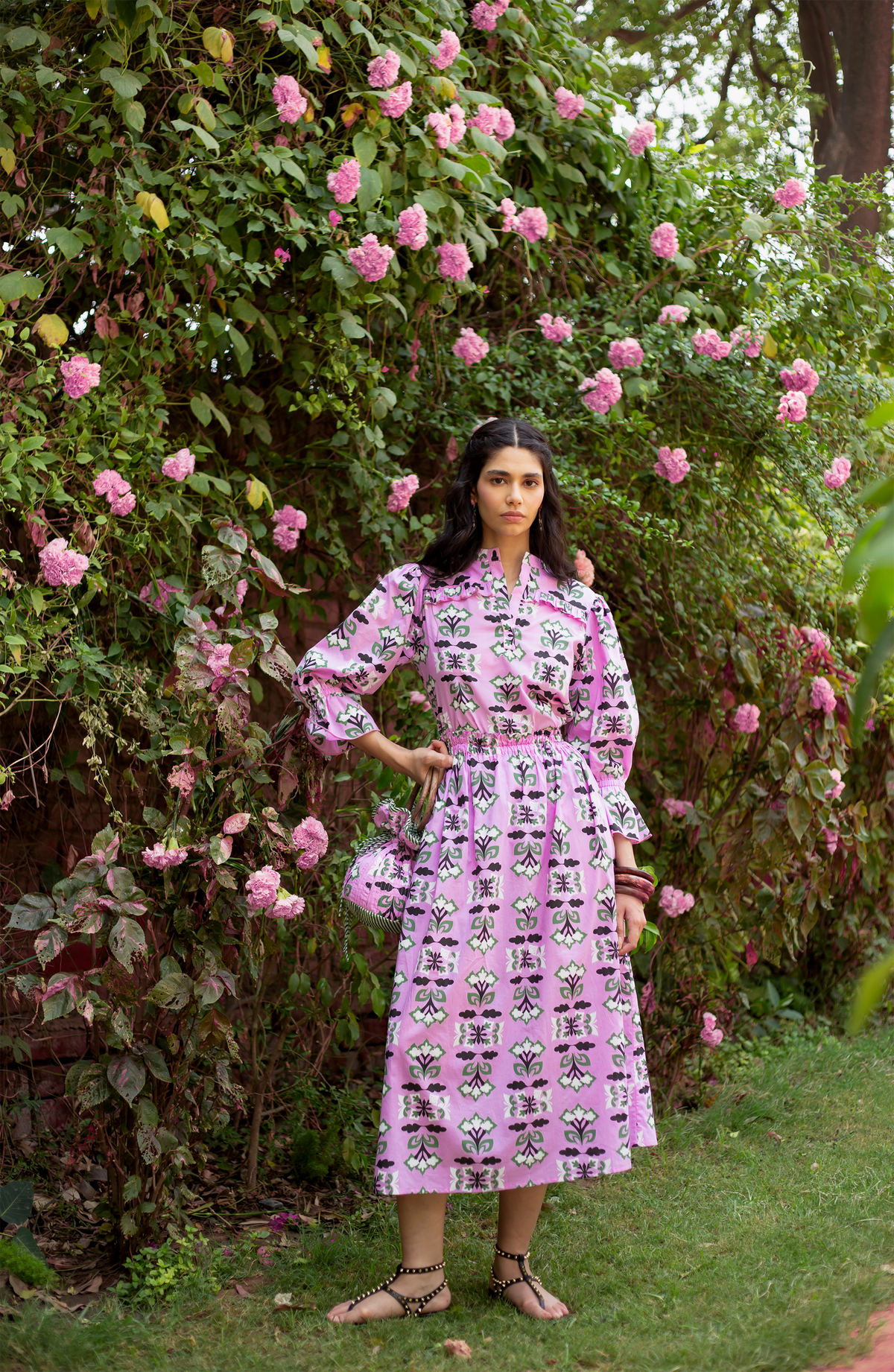 Peony floral cotton cambric blouse with relaxed silhouette, styled view by Beyond by Vera