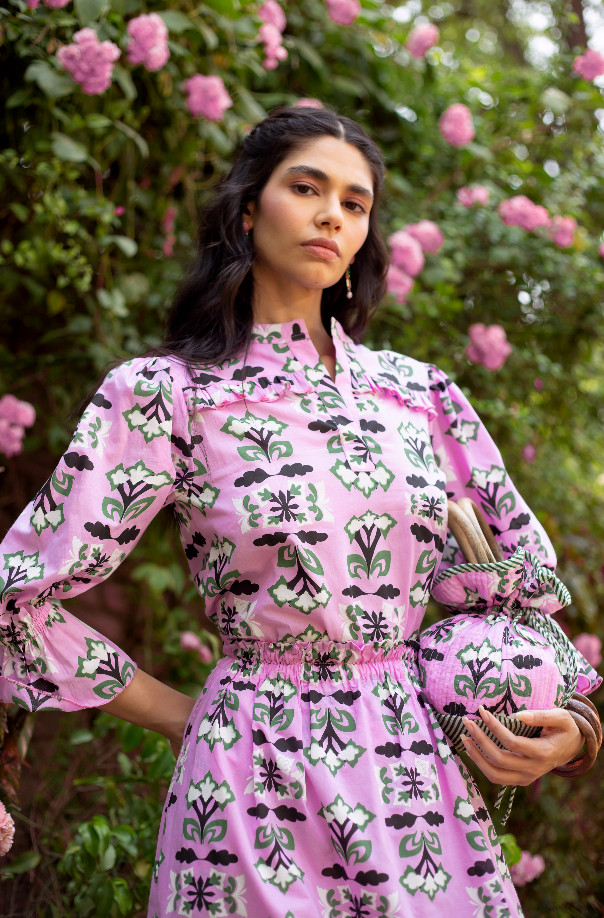Beyond by Vera Stella Top with geometric butterfly print, flat lay view