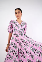 Multicolor cotton midi dress by Beyond by Vera, detail of geometric pattern