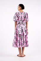 Beyond by Vera floral midi dress with short sleeves, close-up view