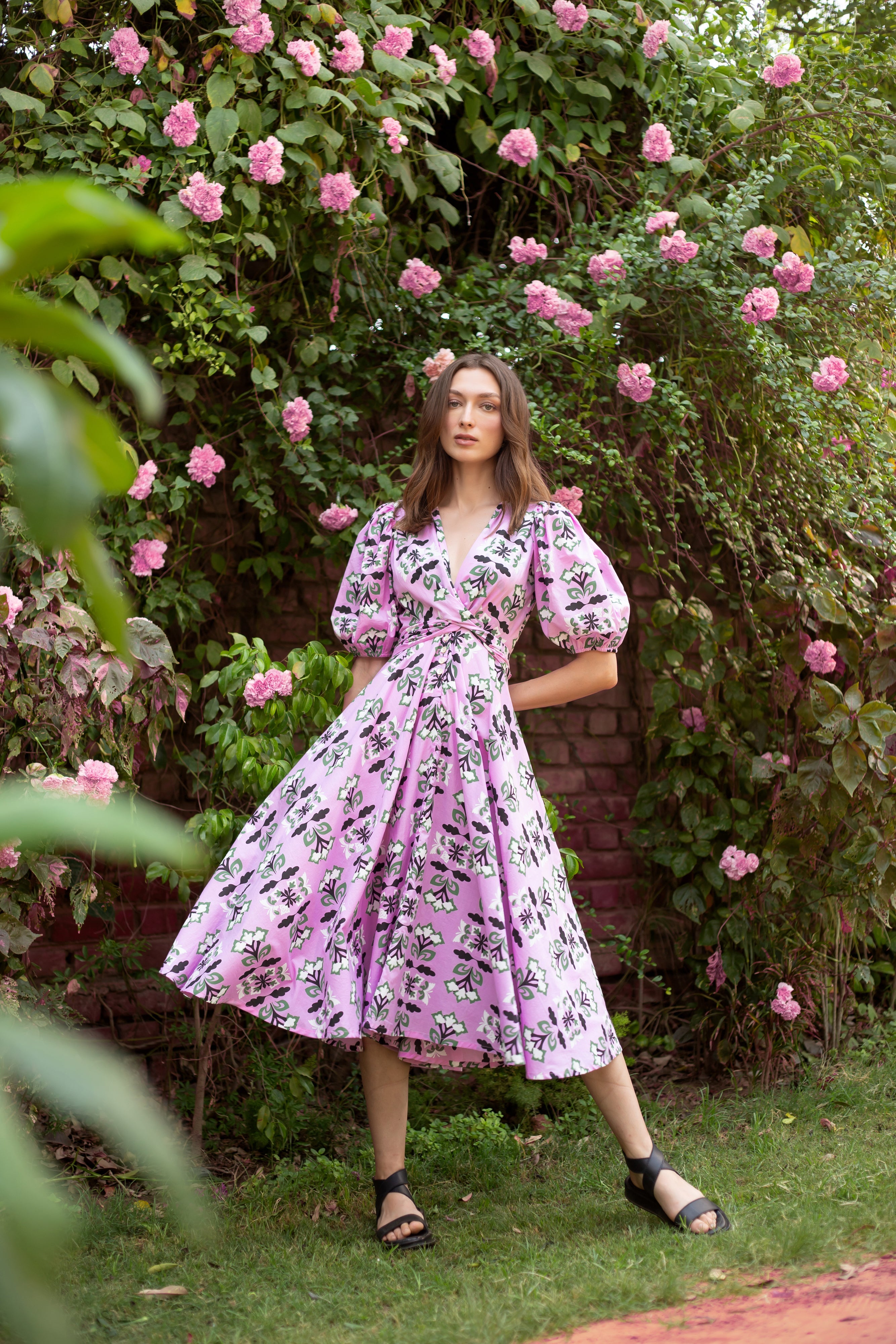Multicolor Lola midi dress by Beyond by Vera, full-length front view