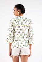 Floral print cotton cambric blouse with relaxed silhouette, side view