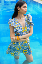 Beyond by Vera Chloe dress flat lay showing floral tile print pattern