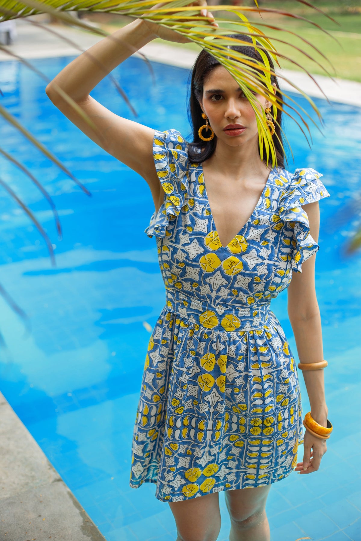 Floral mini dress with V-neck by Beyond by Vera, three-quarter view