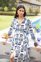 Emily cotton poplin midi dress with button-front closure, styled view by Beyond by Vera