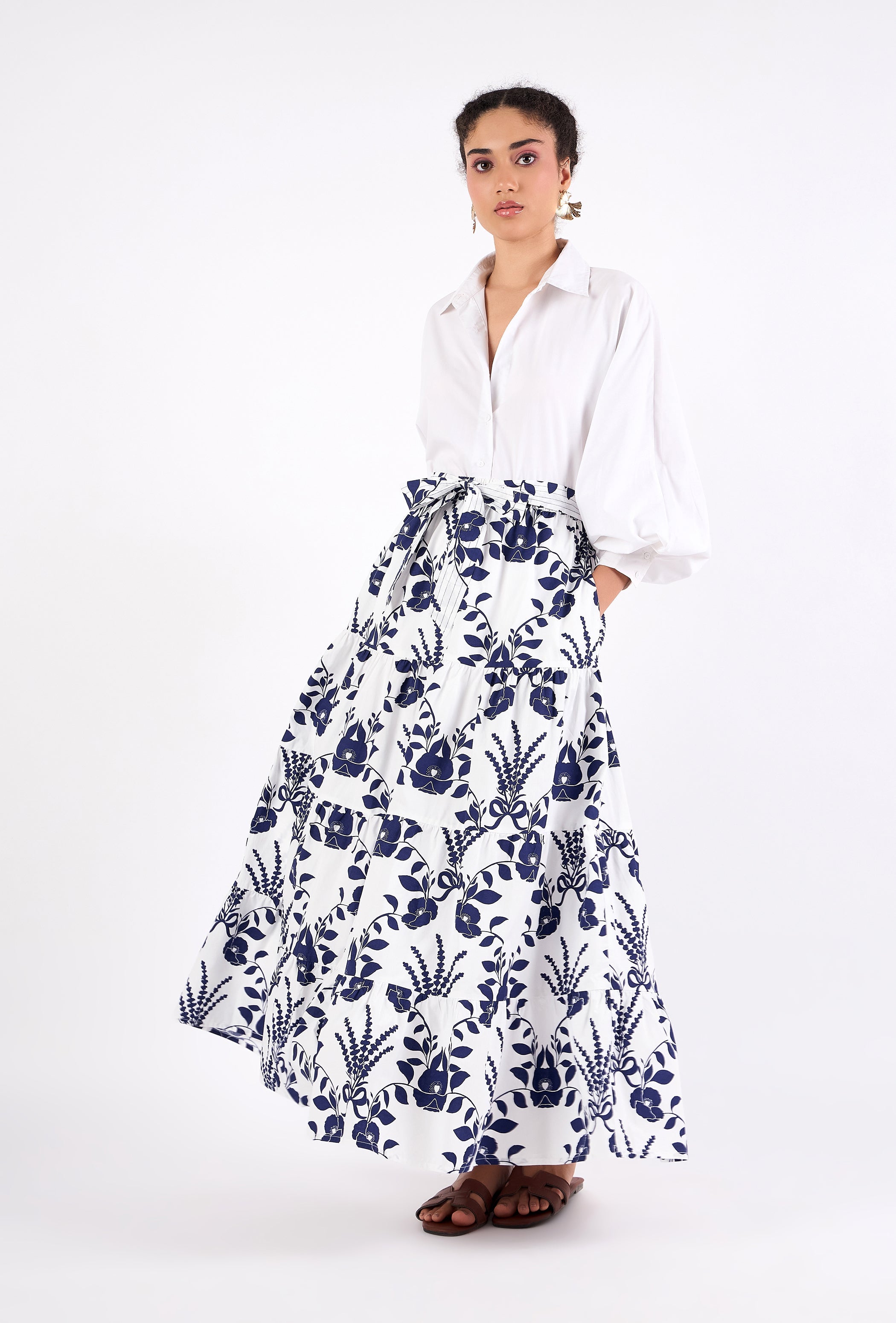 Multicolor floral print maxi skirt by Beyond by Vera, three-quarter view