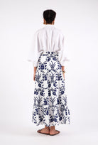 Floral Gia maxi skirt by Beyond by Vera showing tiered construction and movement