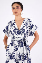 Multicolor floral maxi dress with V-neckline by Beyond by Vera, side view