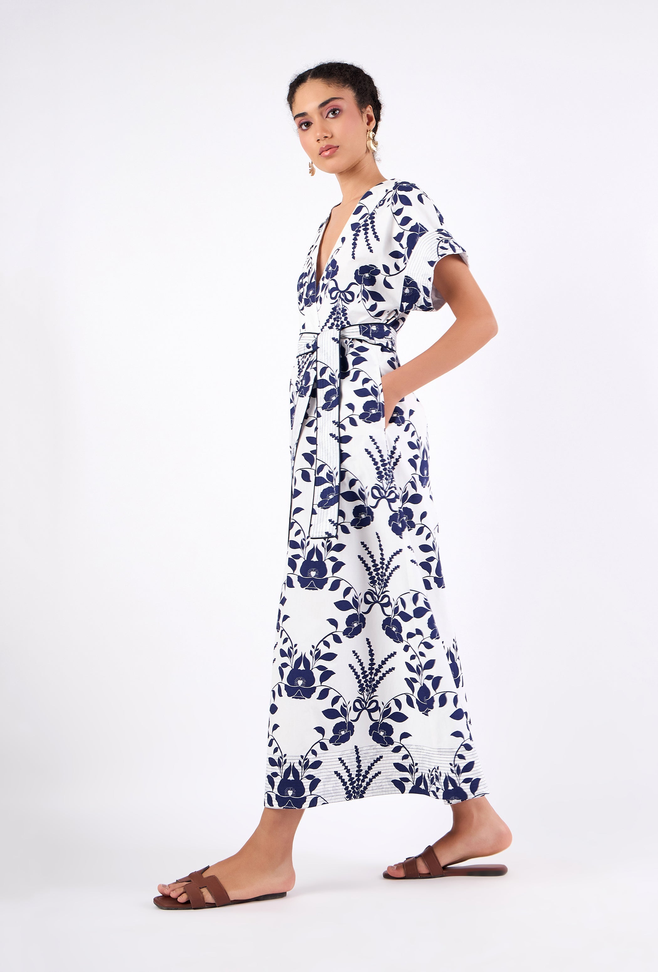 Floral maxi dress with A-line skirt by Beyond by Vera, back view
