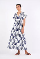 Floral maxi dress by Beyond by Vera, detail of poppy and lavender print