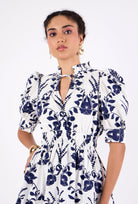 Cotton poplin mini dress with pleated bodice by Beyond by Vera, back view