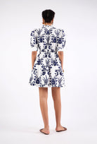 Beyond by Vera Alice dress with short sleeves, three-quarter view