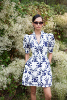 Beyond by Vera Alice dress with poppy and lavender print, side angle