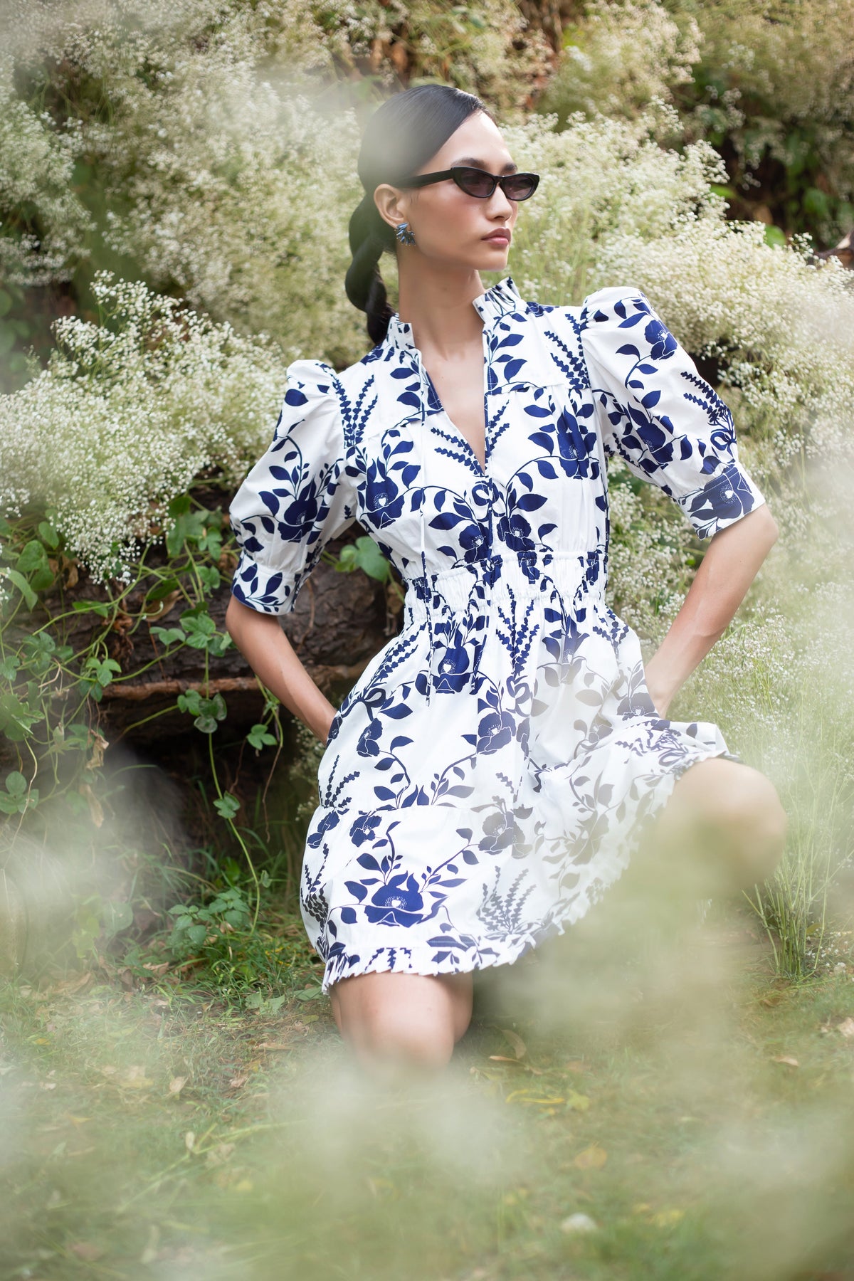 Beyond by Vera floral mini dress with pleating, full-length view