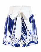 Cropped cotton poplin shorts with Botticelli-inspired print, detail view