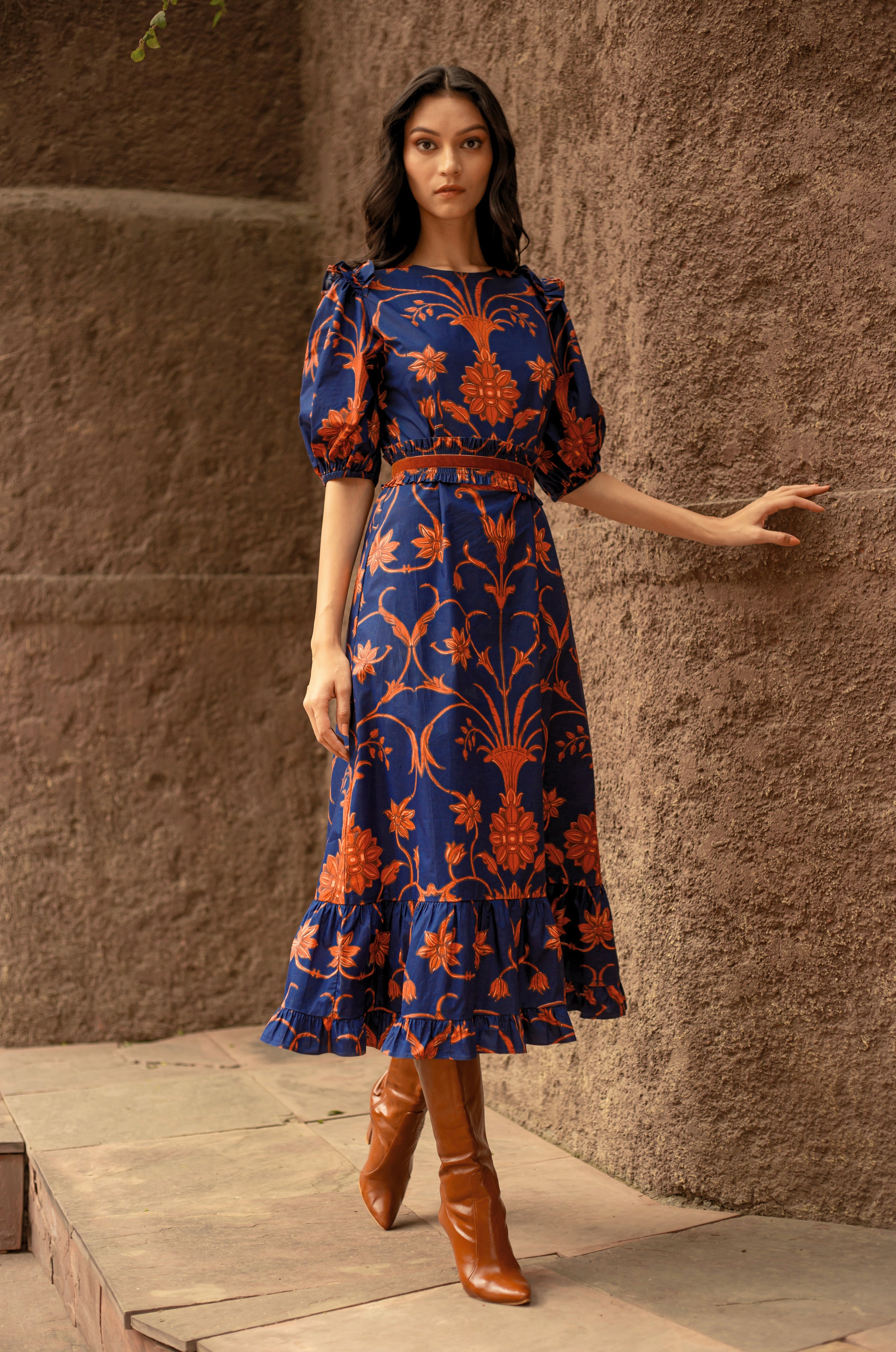 Beyond by Vera Antonia dress detail showing symmetrical floral motif pattern