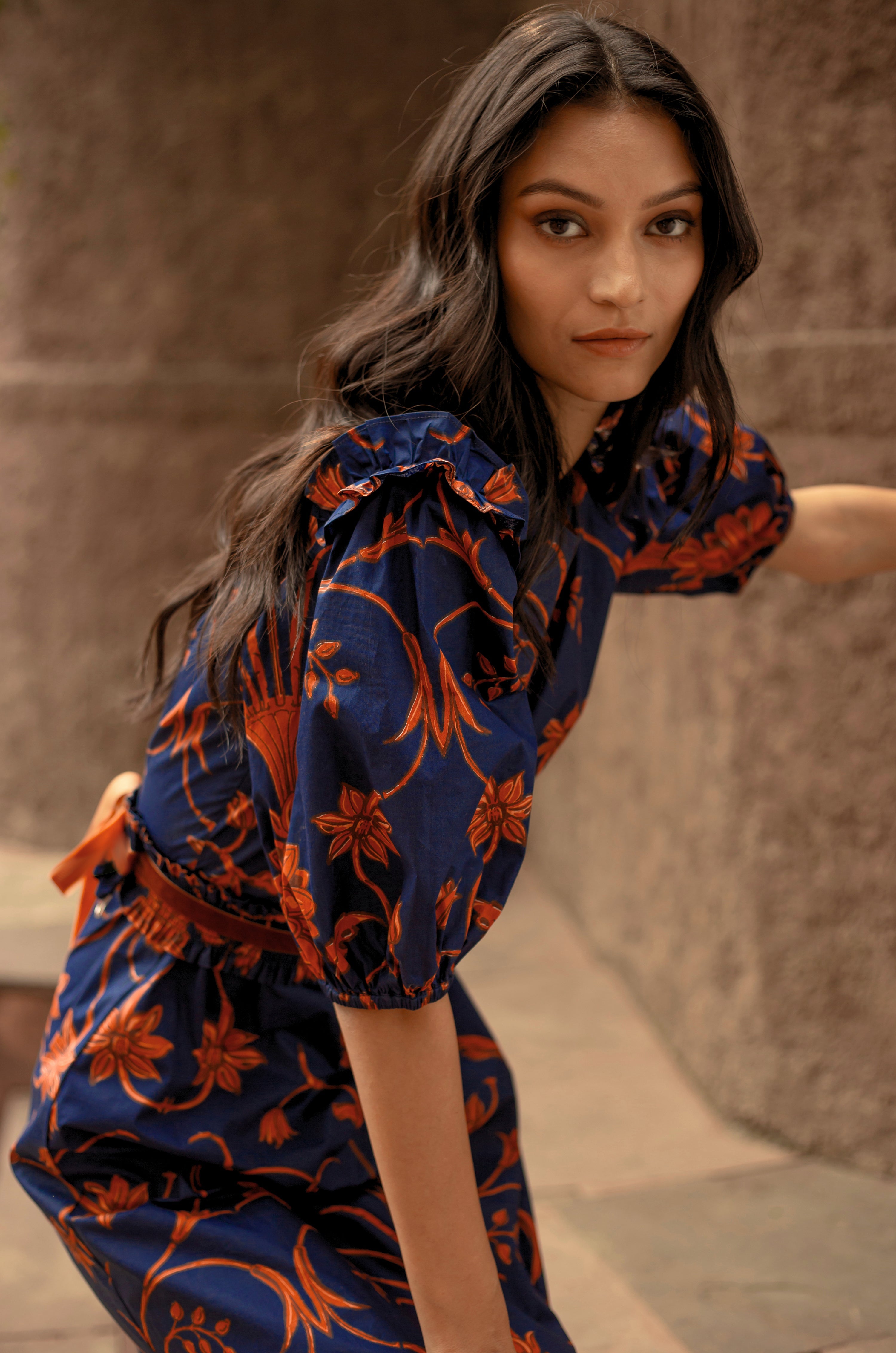 Off-shoulder midi dress by Beyond by Vera showing neckline and sleeve construction